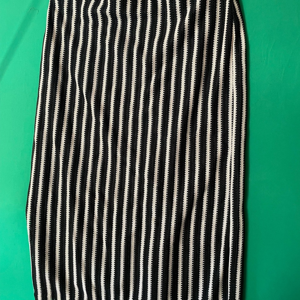LOFT Black and White Striped Midi Skirt